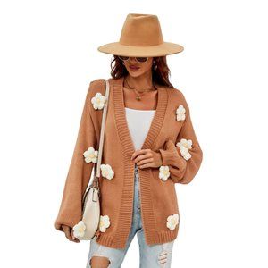 Flower Detail Open Front Cardigan
